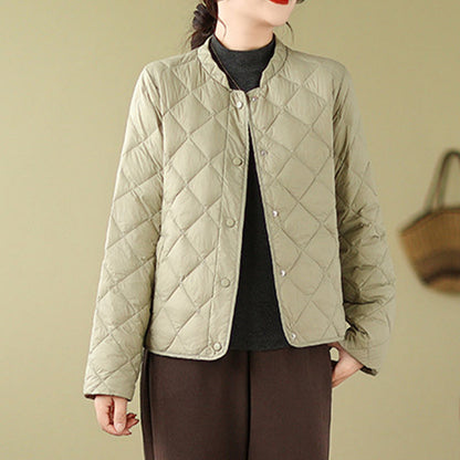Buddha Stones Women's Fall Long Sleeve Diamond Quilted Design Cotton Thermal Jacket With Pockets