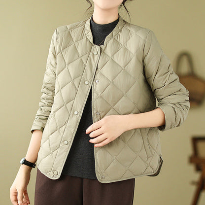 Buddha Stones Women's Fall Long Sleeve Diamond Quilted Design Cotton Thermal Jacket With Pockets
