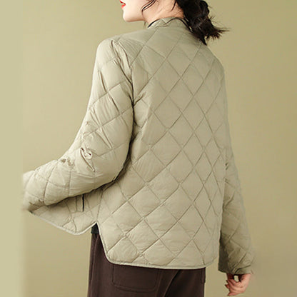 Buddha Stones Women's Fall Long Sleeve Diamond Quilted Design Cotton Thermal Jacket With Pockets