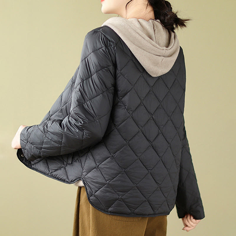 Buddha Stones Women's Fall Long Sleeve Diamond Quilted Design Cotton Thermal Jacket With Pockets