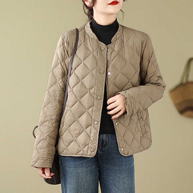 Buddha Stones Women's Fall Long Sleeve Diamond Quilted Design Cotton Thermal Jacket With Pockets