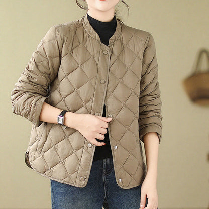 Buddha Stones Women's Fall Long Sleeve Diamond Quilted Design Cotton Thermal Jacket With Pockets