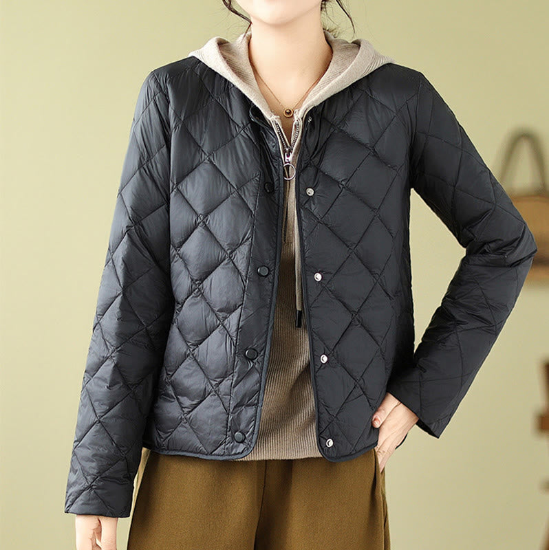 Buddha Stones Women's Fall Long Sleeve Diamond Quilted Design Cotton Thermal Jacket With Pockets