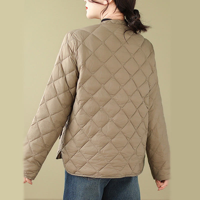 Buddha Stones Women's Fall Long Sleeve Diamond Quilted Design Cotton Thermal Jacket With Pockets