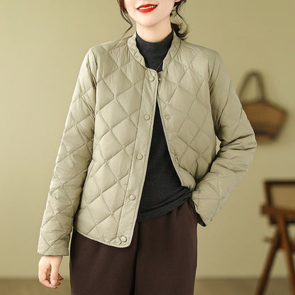 Buddha Stones Women's Fall Long Sleeve Diamond Quilted Design Cotton Thermal Jacket With Pockets