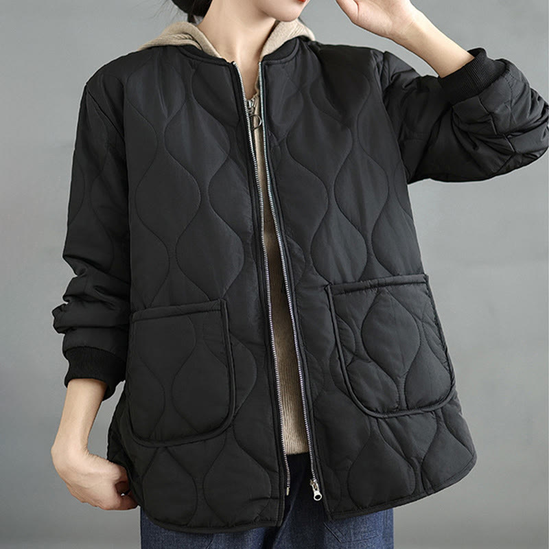 Buddha Stones Women's Plain Zipper Design Cotton Long Sleeve Jacket With Pockets