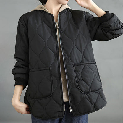 Buddha Stones Women's Plain Zipper Design Cotton Long Sleeve Jacket With Pockets
