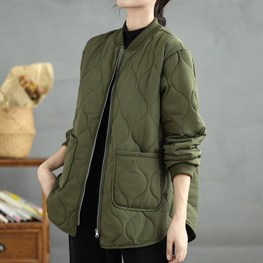 Buddha Stones Women's Plain Zipper Design Cotton Long Sleeve Jacket With Pockets