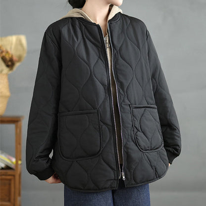Buddha Stones Women's Plain Zipper Design Cotton Long Sleeve Jacket With Pockets