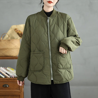 Buddha Stones Women's Plain Zipper Design Cotton Long Sleeve Jacket With Pockets