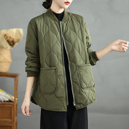 Buddha Stones Women's Plain Zipper Design Cotton Long Sleeve Jacket With Pockets