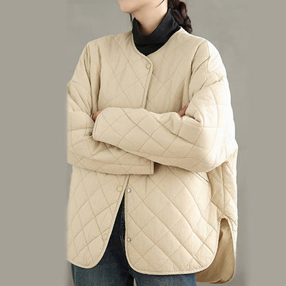 Buddha Stones Women's Buttons Design Cotton Thermal Diamond-quilted Long Sleeve Jacket With Pockets