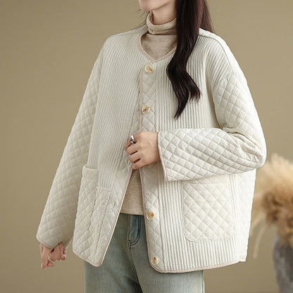 Buddha Stones Women's Vintage Buttons Simple Design Long Sleeve Cotton Jacket With Pockets