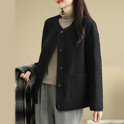 Buddha Stones Women's Vintage Buttons Simple Design Long Sleeve Cotton Jacket With Pockets