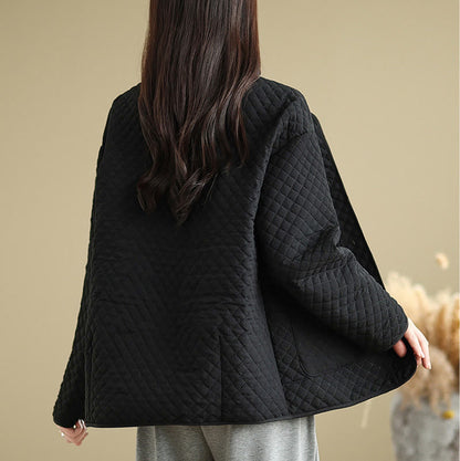 Buddha Stones Women's Vintage Buttons Simple Design Long Sleeve Cotton Jacket With Pockets