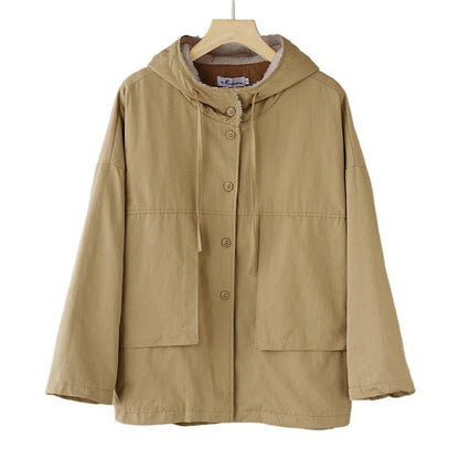 Buddha Stones Women's Plain Long Sleeve Hoodie Cotton Thermal Fleece-Lined Jacket With Pockets