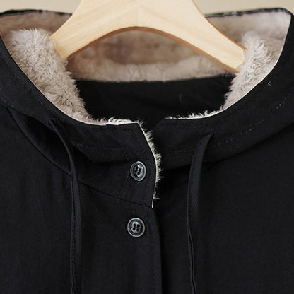 Buddha Stones Women's Plain Long Sleeve Hoodie Cotton Thermal Fleece-Lined Jacket With Pockets