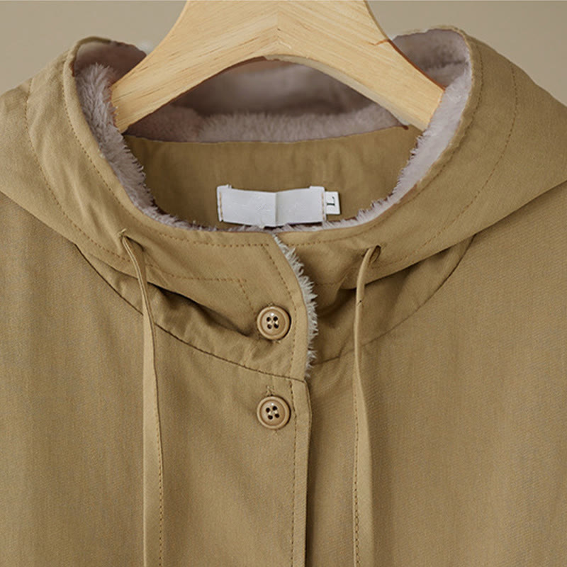 Buddha Stones Women's Plain Long Sleeve Hoodie Cotton Thermal Fleece-Lined Jacket With Pockets
