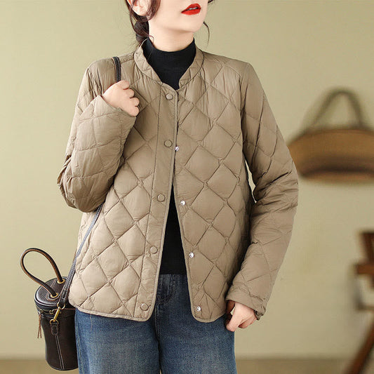 Buddha Stones Women's Fall Long Sleeve Diamond Quilted Design Cotton Thermal Jacket With Pockets