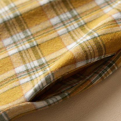 Buddha Stones Spring Color Contrast Plaid Pattern Lapel Long Sleeve Cotton Midi Dress With Pockets