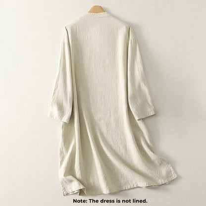 Buddha Stones Spring Diagonal Closure Frog Buttons Design Cotton Long Sleeve Midi Dress