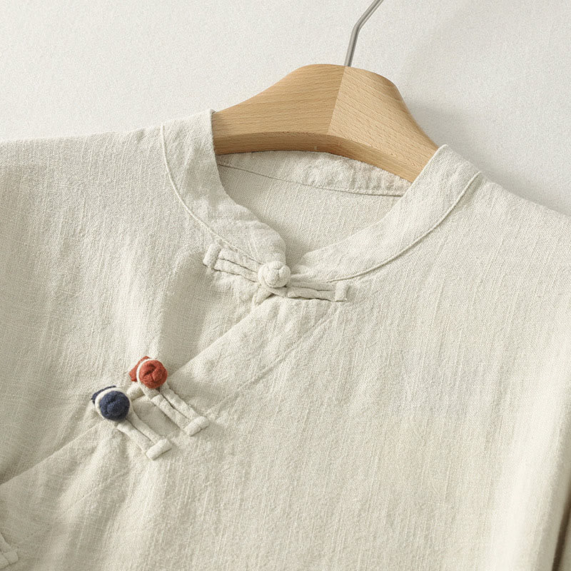Buddha Stones Spring Diagonal Closure Frog Buttons Design Cotton Long Sleeve Midi Dress