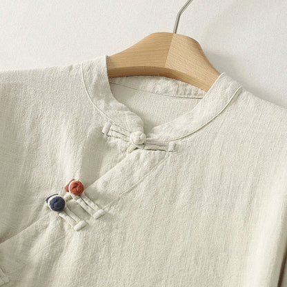 Buddha Stones Spring Diagonal Closure Frog Buttons Design Cotton Long Sleeve Midi Dress