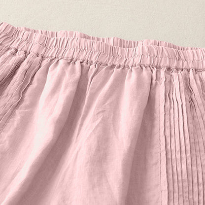 Buddha Stones Casual Plain Tucker Pleats Elastic Women's Polyester Wide Leg Pants With Pockets