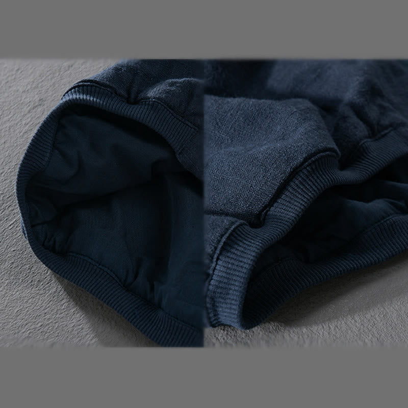 Buddha Stones Ribbed Long Sleeve Design Men's Cotton Linen Jacket Shirt With Pockets