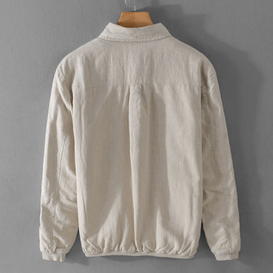 Buddha Stones Ribbed Long Sleeve Design Men's Cotton Linen Jacket Shirt With Pockets