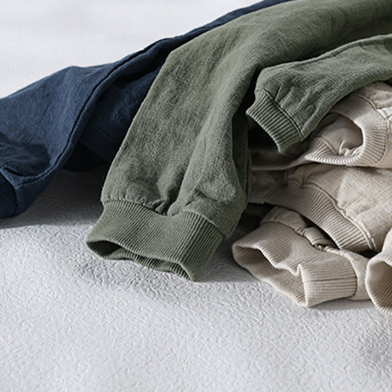 Buddha Stones Ribbed Long Sleeve Design Men's Cotton Linen Jacket Shirt With Pockets