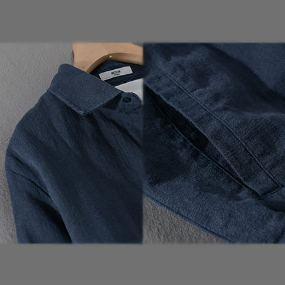 Buddha Stones Ribbed Long Sleeve Design Men's Cotton Linen Jacket Shirt With Pockets