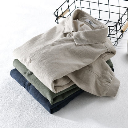 Buddha Stones Ribbed Long Sleeve Design Men's Cotton Linen Jacket Shirt With Pockets