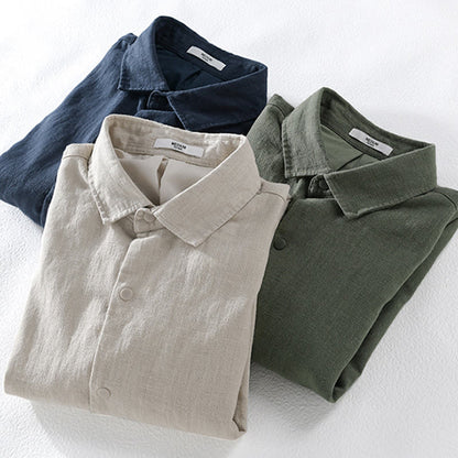 Buddha Stones Ribbed Long Sleeve Design Men's Cotton Linen Jacket Shirt With Pockets