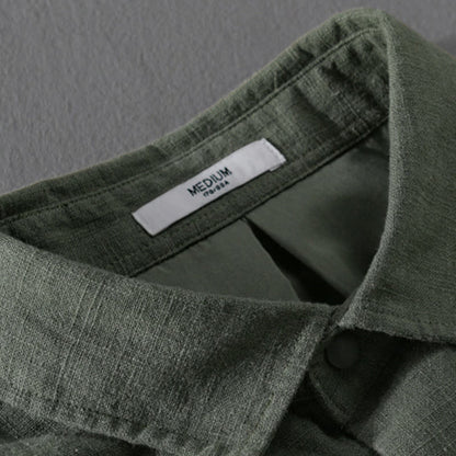 Buddha Stones Ribbed Long Sleeve Design Men's Cotton Linen Jacket Shirt With Pockets