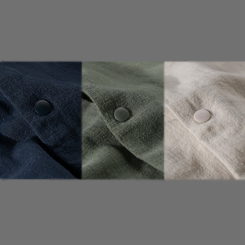 Buddha Stones Ribbed Long Sleeve Design Men's Cotton Linen Jacket Shirt With Pockets