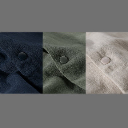 Buddha Stones Ribbed Long Sleeve Design Men's Cotton Linen Jacket Shirt With Pockets