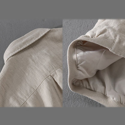 Buddha Stones Ribbed Long Sleeve Design Men's Cotton Linen Jacket Shirt With Pockets