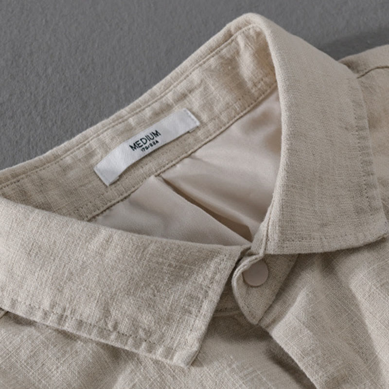 Buddha Stones Ribbed Long Sleeve Design Men's Cotton Linen Jacket Shirt With Pockets