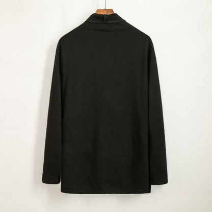 Buddha Stones Plain Irregular Collar Design Men's Cotton Long Sleeve Jacket Shirt