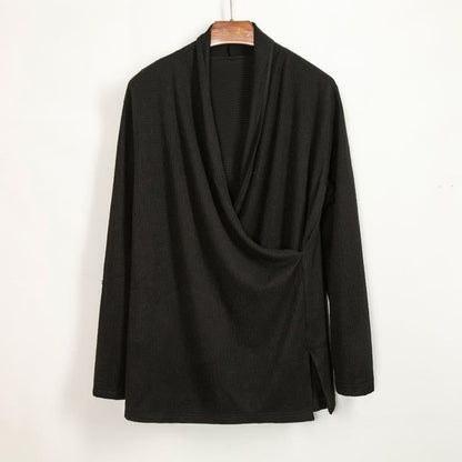 Buddha Stones Plain Irregular Collar Design Men's Cotton Long Sleeve Jacket Shirt