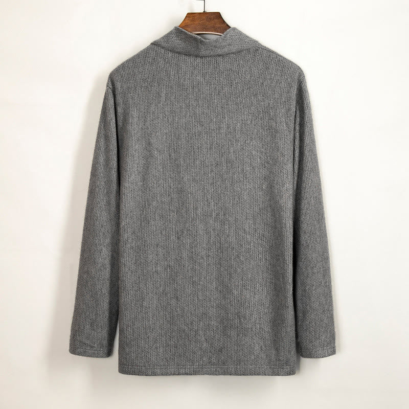 Buddha Stones Plain Irregular Collar Design Men's Cotton Long Sleeve Jacket Shirt