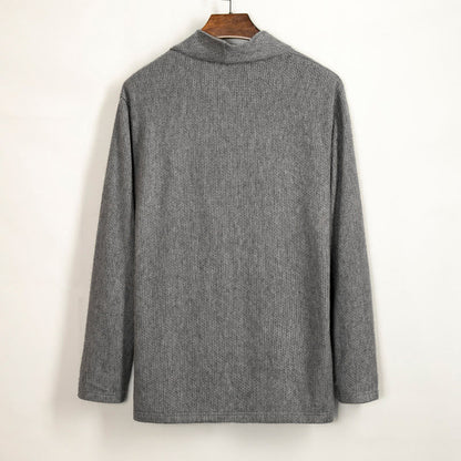 Buddha Stones Plain Irregular Collar Design Men's Cotton Long Sleeve Jacket Shirt