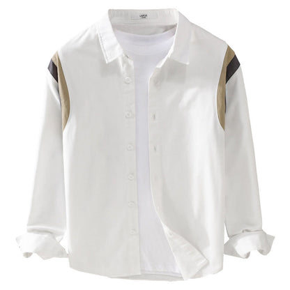 Buddha Stones Spring Color Contrast Patchwork Design Long Sleeve Men Cotton Shirt Clothing