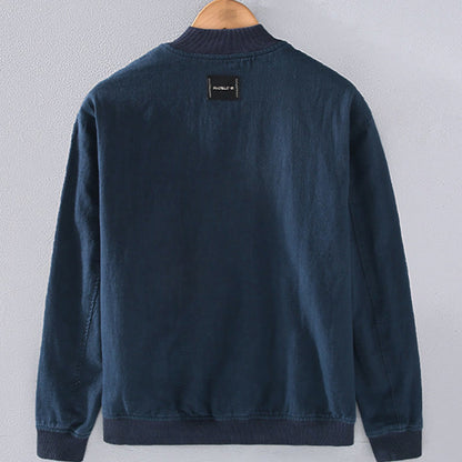 Buddha Stones Winter Zipper Design Stand Collar Men's Cotton Linen Long Sleeve Jacket With Pockets