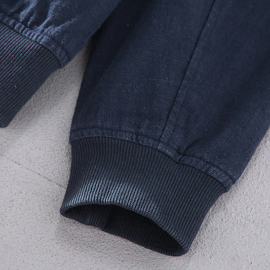 Buddha Stones Winter Zipper Design Stand Collar Men's Cotton Linen Long Sleeve Jacket With Pockets
