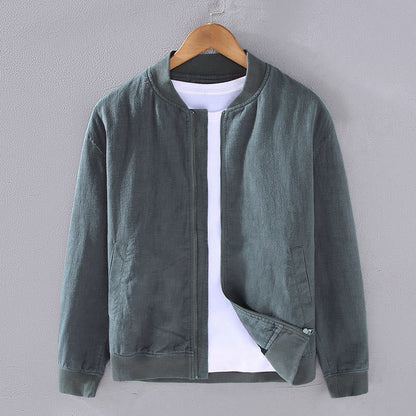 Buddha Stones Winter Zipper Design Stand Collar Men's Cotton Linen Long Sleeve Jacket With Pockets