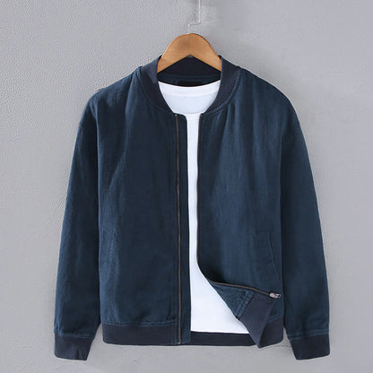 Buddha Stones Winter Zipper Design Stand Collar Men's Cotton Linen Long Sleeve Jacket With Pockets