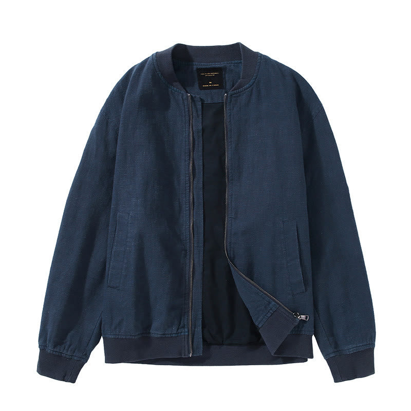 Buddha Stones Winter Zipper Design Stand Collar Men's Cotton Linen Long Sleeve Jacket With Pockets