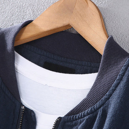Buddha Stones Winter Zipper Design Stand Collar Men's Cotton Linen Long Sleeve Jacket With Pockets